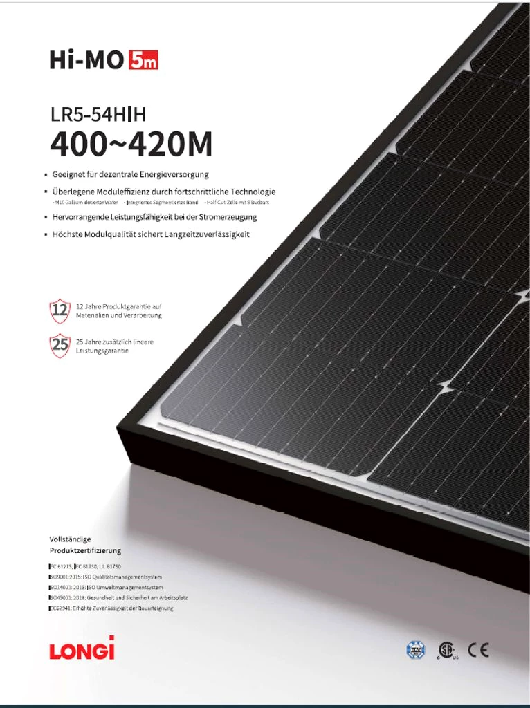0% DE 10x Solarmodul 410 W Longi Solar PV Modul black schwarzer Rahmen Photovoltaik